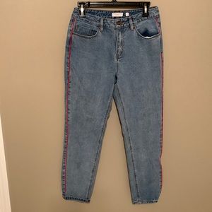 A loves A straight leg blue jeans with red stripe on sides